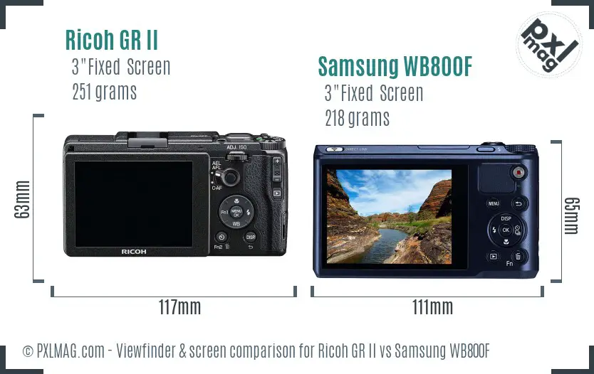 Ricoh GR II vs Samsung WB800F Screen and Viewfinder comparison
