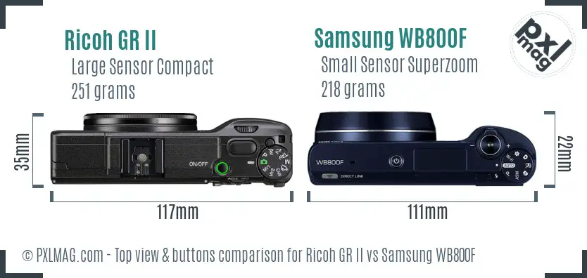 Ricoh GR II vs Samsung WB800F top view buttons comparison