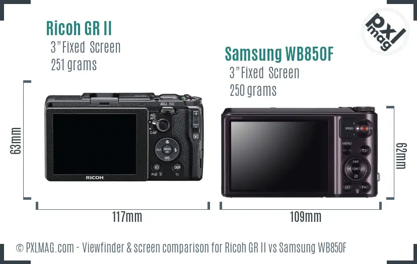 Ricoh GR II vs Samsung WB850F Screen and Viewfinder comparison
