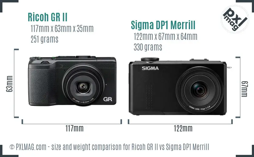 Ricoh GR II vs Sigma DP1 Merrill size comparison