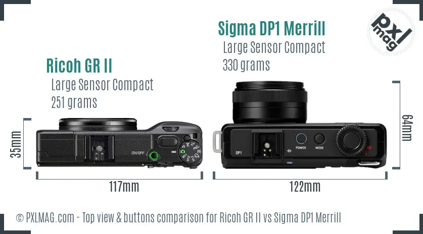 Ricoh GR II vs Sigma DP1 Merrill top view buttons comparison