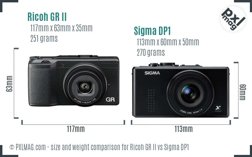 Ricoh GR II vs Sigma DP1 size comparison