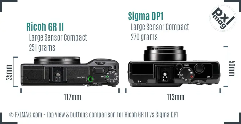 Ricoh GR II vs Sigma DP1 top view buttons comparison