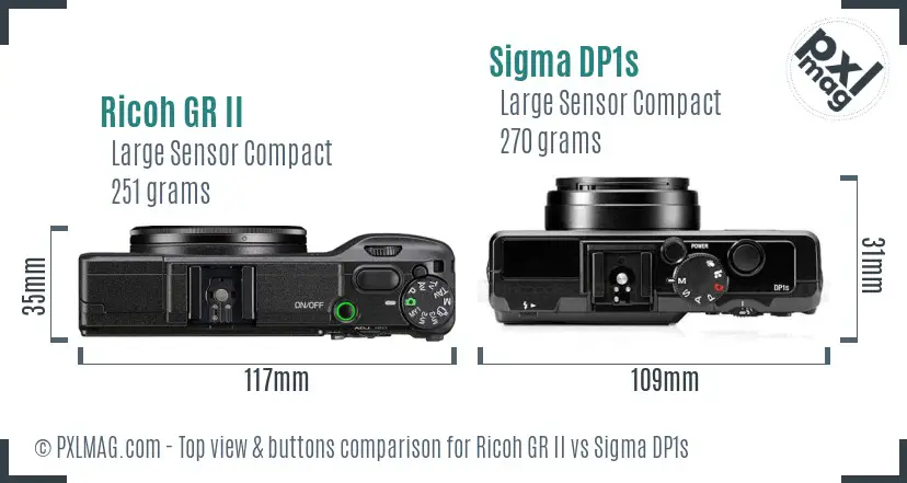 Ricoh GR II vs Sigma DP1s top view buttons comparison