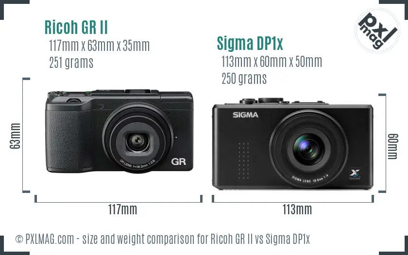 Ricoh GR II vs Sigma DP1x size comparison