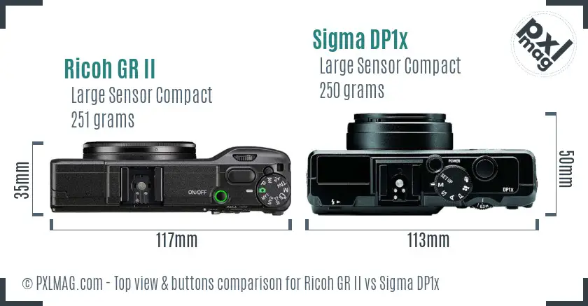 Ricoh GR II vs Sigma DP1x top view buttons comparison