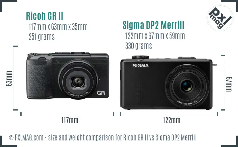 Ricoh GR II vs Sigma DP2 Merrill size comparison