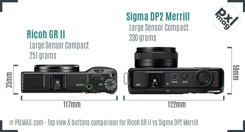 Ricoh GR II vs Sigma DP2 Merrill top view buttons comparison