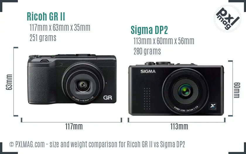 Ricoh GR II vs Sigma DP2 size comparison