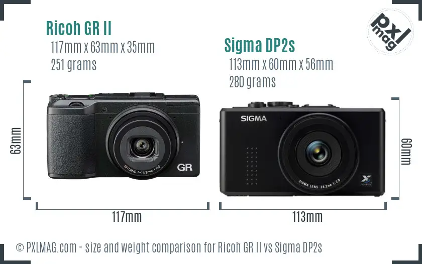 Ricoh GR II vs Sigma DP2s size comparison