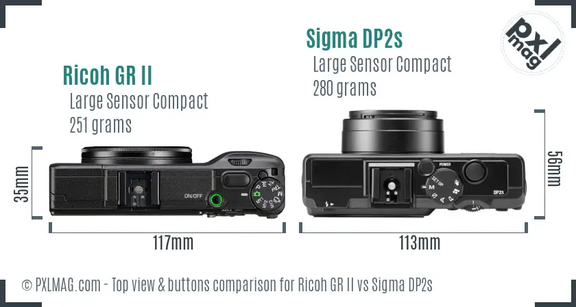 Ricoh GR II vs Sigma DP2s top view buttons comparison
