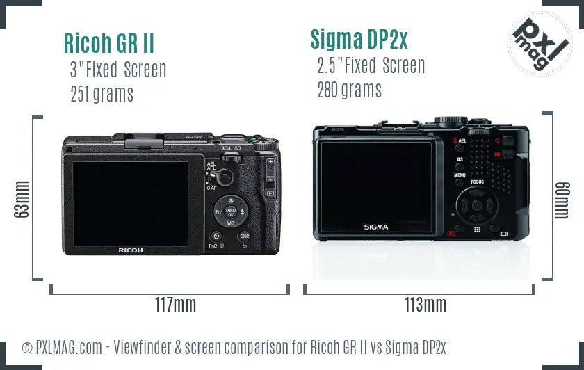 Ricoh GR II vs Sigma DP2x Screen and Viewfinder comparison
