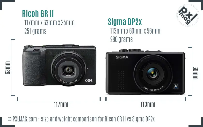 Ricoh GR II vs Sigma DP2x size comparison