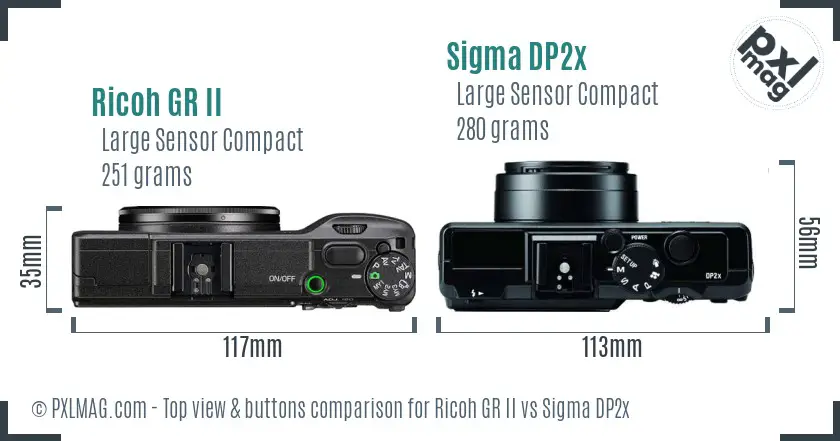 Ricoh GR II vs Sigma DP2x top view buttons comparison