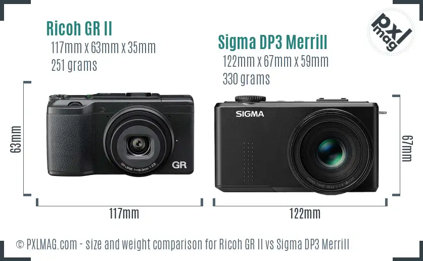 Ricoh GR II vs Sigma DP3 Merrill size comparison