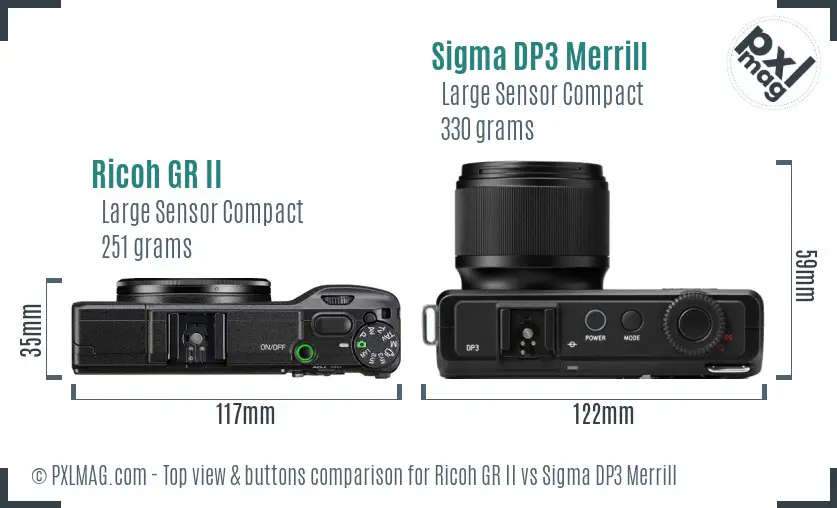 Ricoh GR II vs Sigma DP3 Merrill top view buttons comparison
