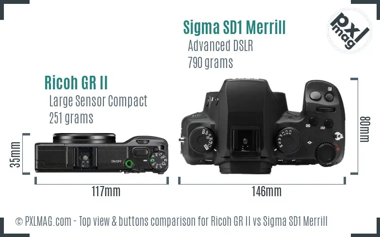 Ricoh GR II vs Sigma SD1 Merrill top view buttons comparison
