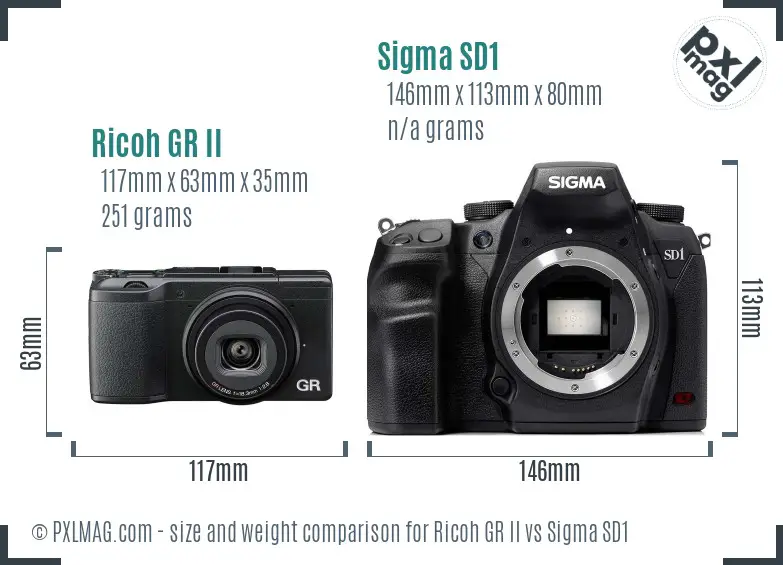 Ricoh GR II vs Sigma SD1 size comparison