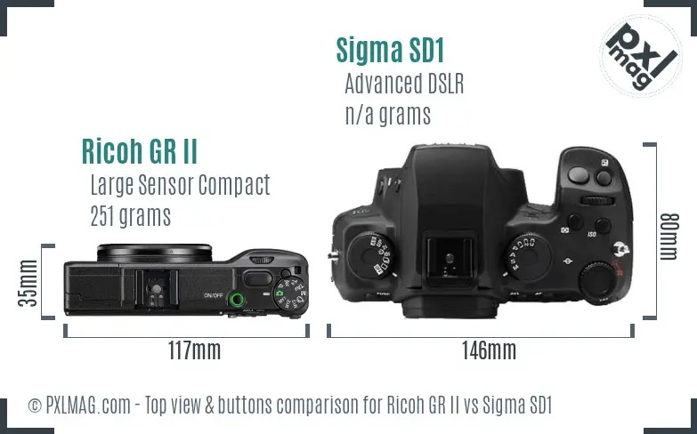 Ricoh GR II vs Sigma SD1 top view buttons comparison