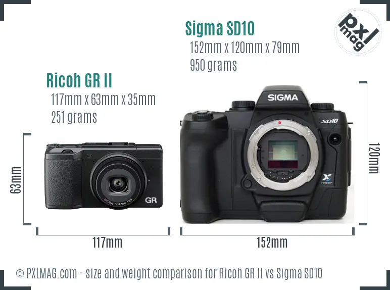 Ricoh GR II vs Sigma SD10 size comparison