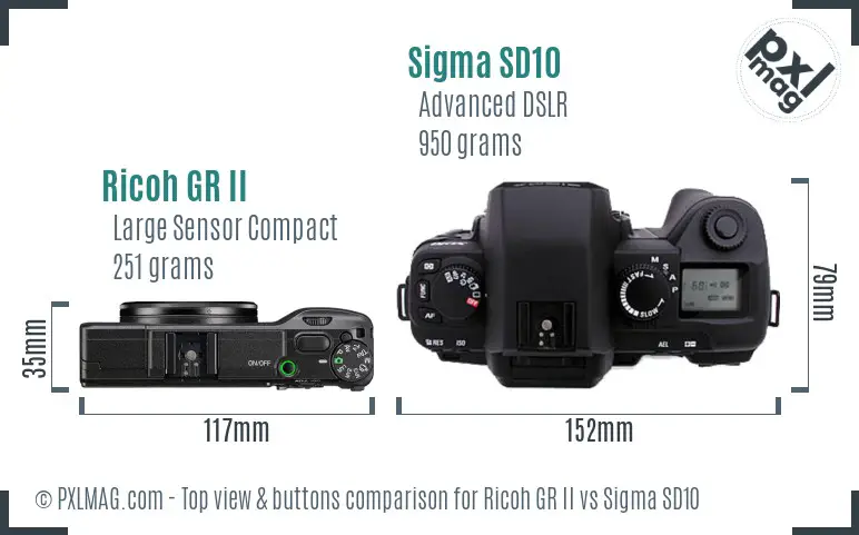 Ricoh GR II vs Sigma SD10 top view buttons comparison