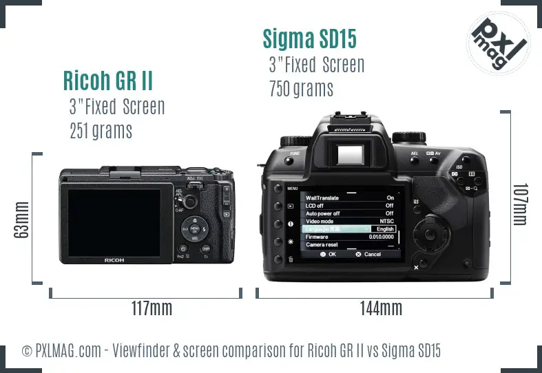 Ricoh GR II vs Sigma SD15 Screen and Viewfinder comparison