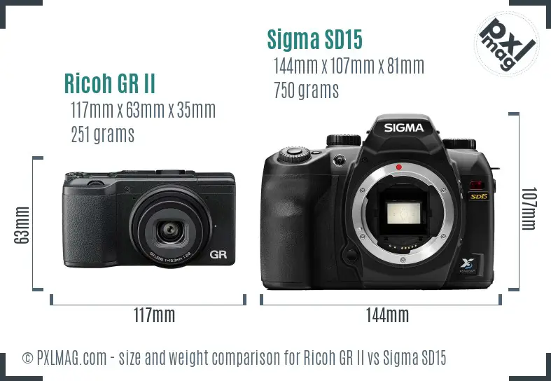 Ricoh GR II vs Sigma SD15 size comparison