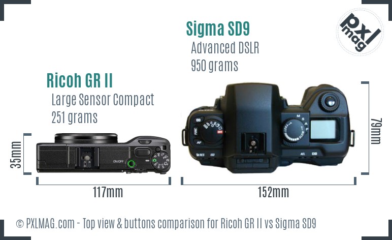 Ricoh GR II vs Sigma SD9 top view buttons comparison