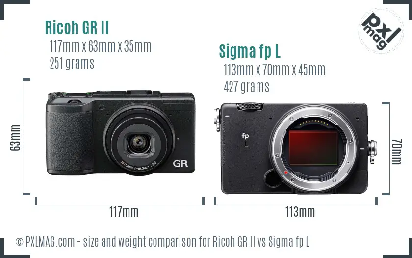 Ricoh GR II vs Sigma fp L size comparison