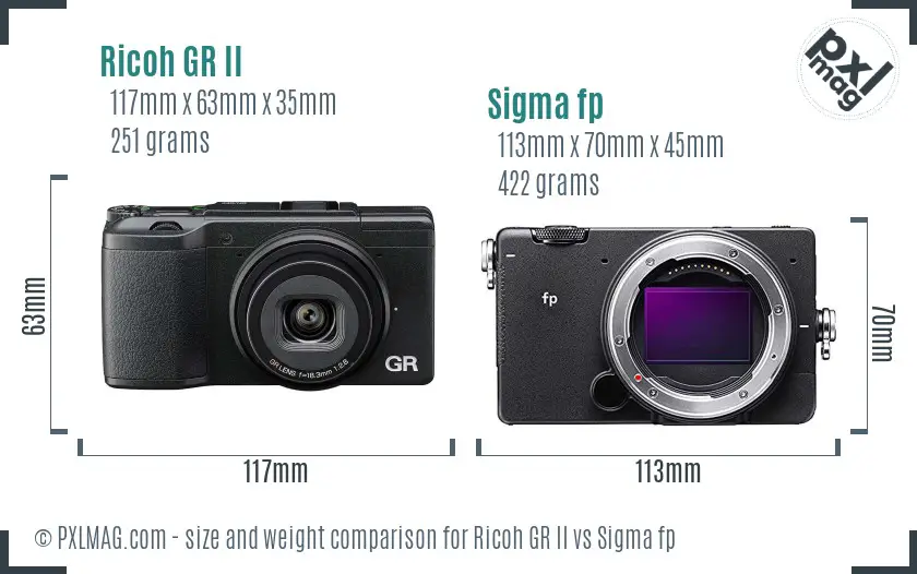 Ricoh GR II vs Sigma fp size comparison