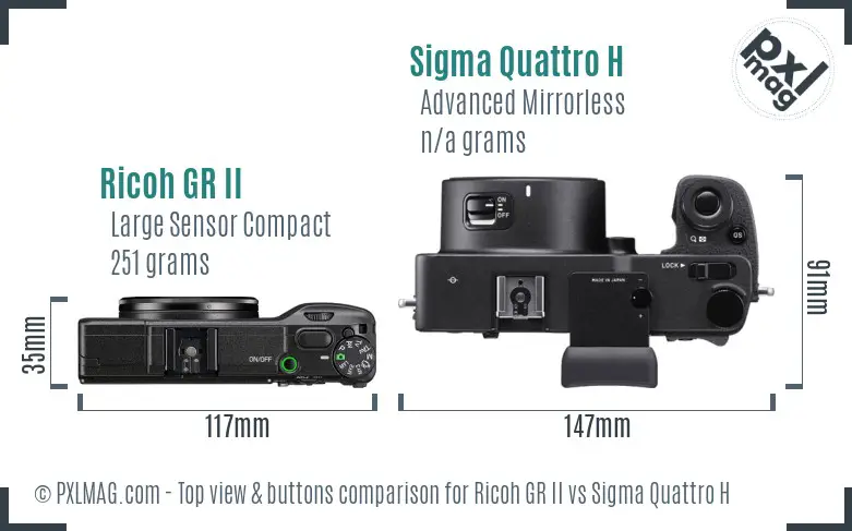 Ricoh GR II vs Sigma Quattro H top view buttons comparison