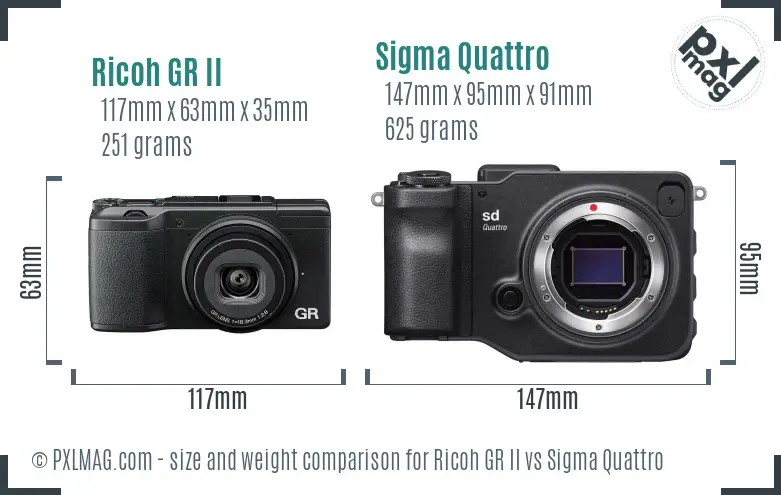 Ricoh GR II vs Sigma Quattro size comparison