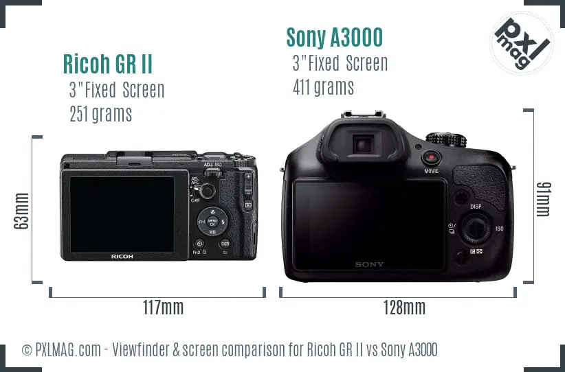 Ricoh GR II vs Sony A3000 Screen and Viewfinder comparison