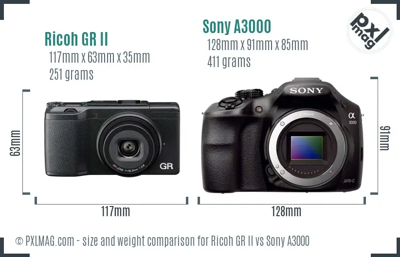 Ricoh GR II vs Sony A3000 size comparison