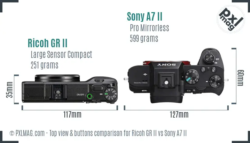 Ricoh GR II vs Sony A7 II top view buttons comparison