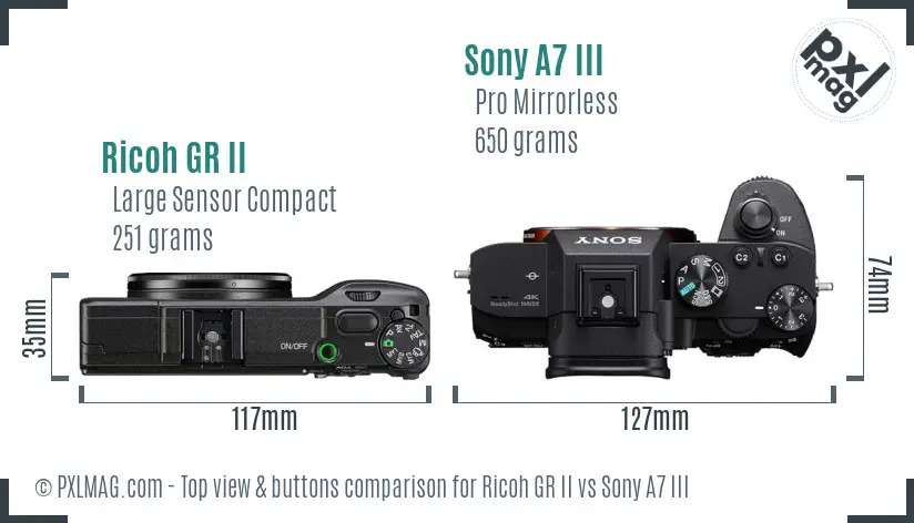 Ricoh GR II vs Sony A7 III top view buttons comparison