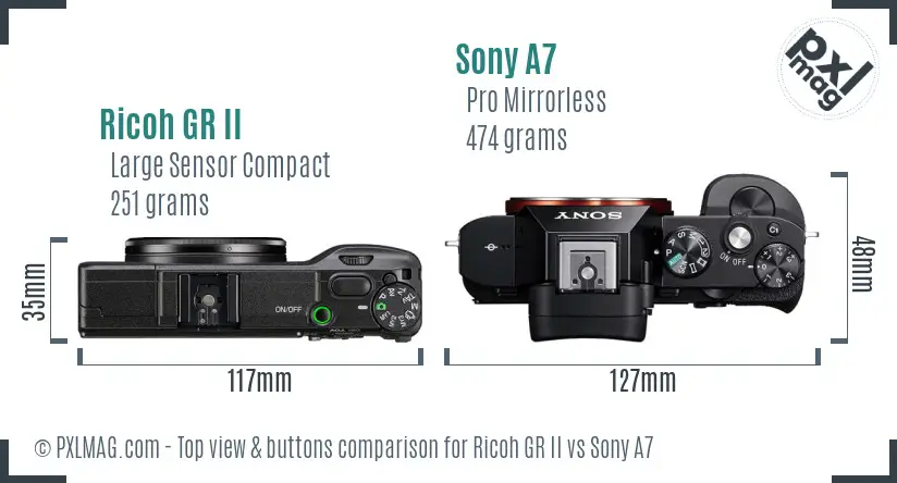 Ricoh GR II vs Sony A7 top view buttons comparison