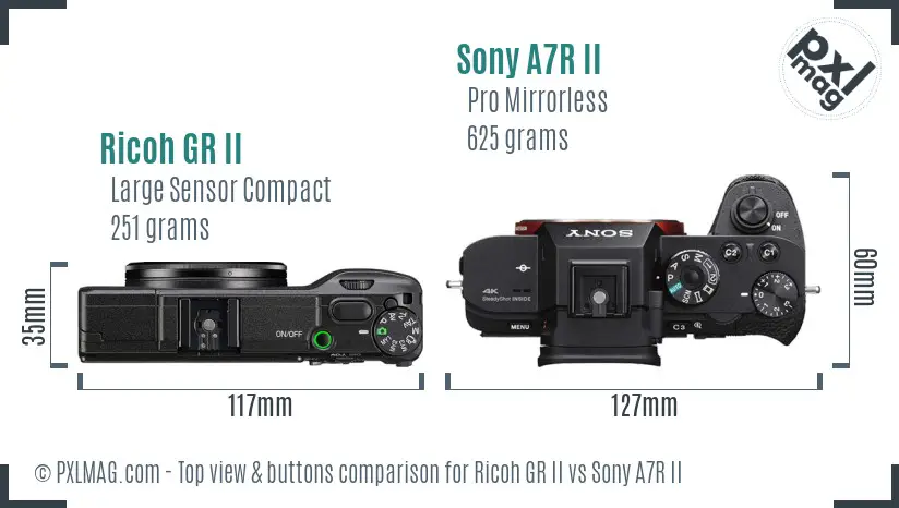 Ricoh GR II vs Sony A7R II top view buttons comparison