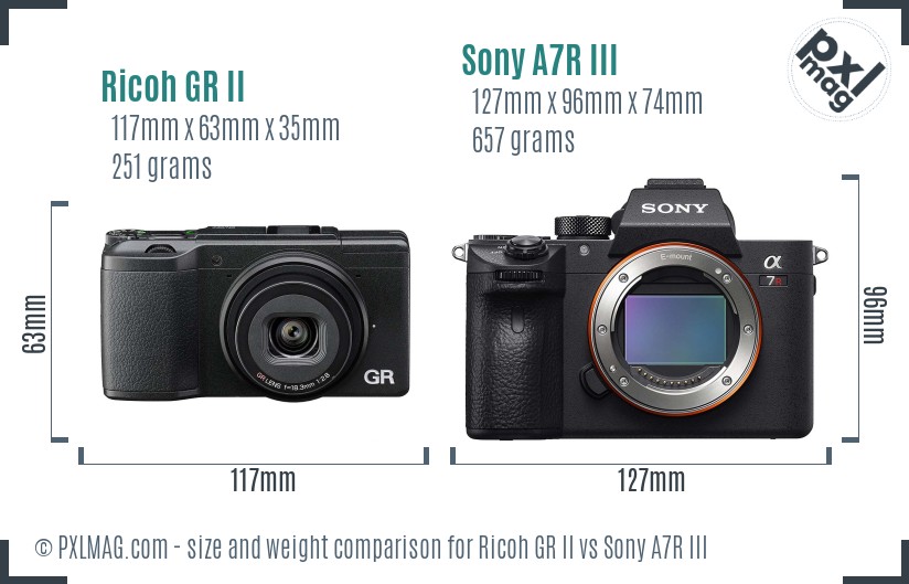 Ricoh GR II vs Sony A7R III size comparison