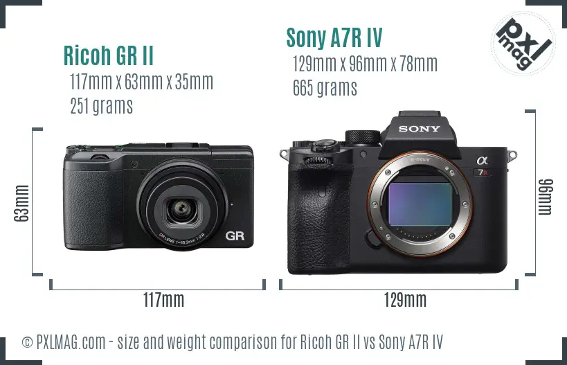 Ricoh GR II vs Sony A7R IV size comparison