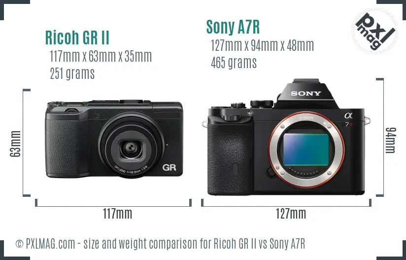 Ricoh GR II vs Sony A7R size comparison
