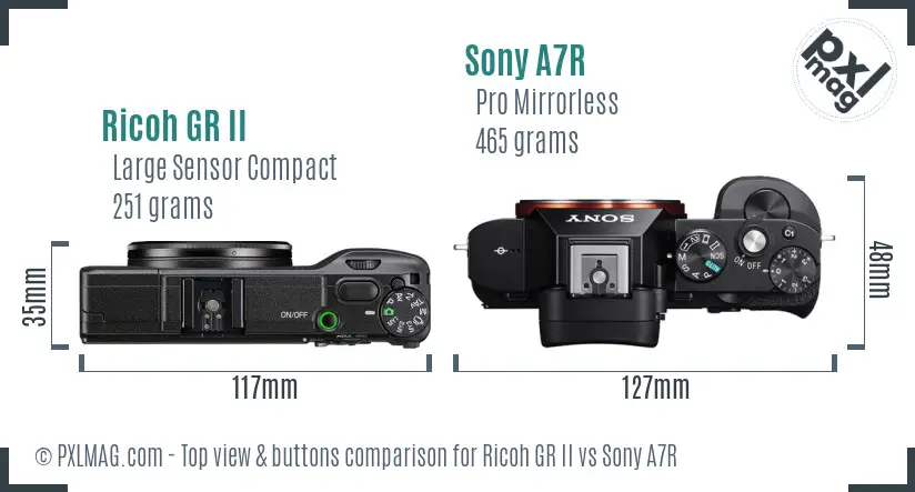 Ricoh GR II vs Sony A7R top view buttons comparison