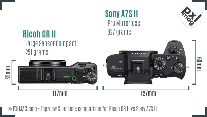 Ricoh GR II vs Sony A7S II top view buttons comparison