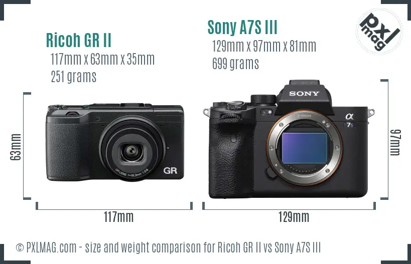 Ricoh GR II vs Sony A7S III size comparison