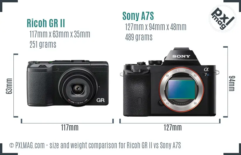 Ricoh GR II vs Sony A7S size comparison