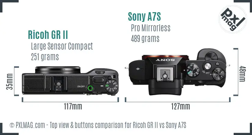Ricoh GR II vs Sony A7S top view buttons comparison