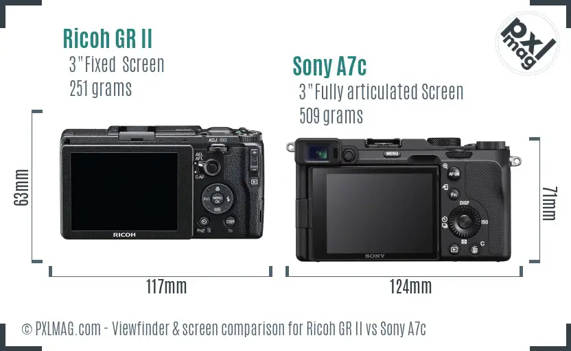 Ricoh GR II vs Sony A7c Screen and Viewfinder comparison