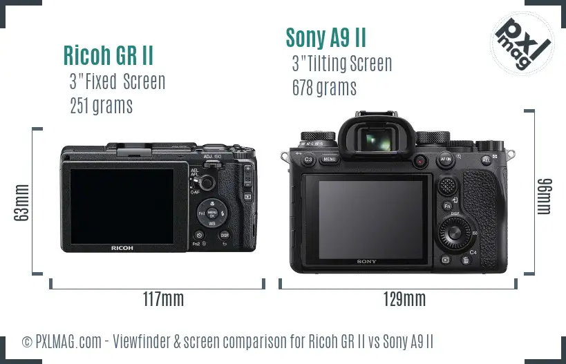 Ricoh GR II vs Sony A9 II Screen and Viewfinder comparison