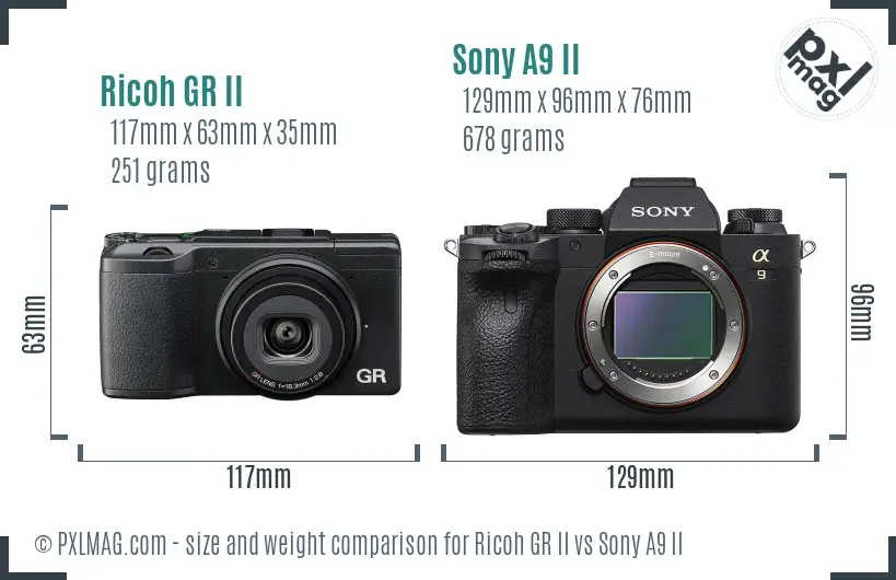 Ricoh GR II vs Sony A9 II size comparison