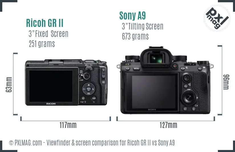 Ricoh GR II vs Sony A9 Screen and Viewfinder comparison
